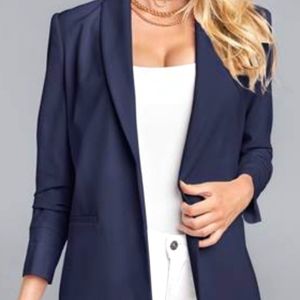 Michael Kors Navy Blue Linen Boyfriend Blazer Size 4
